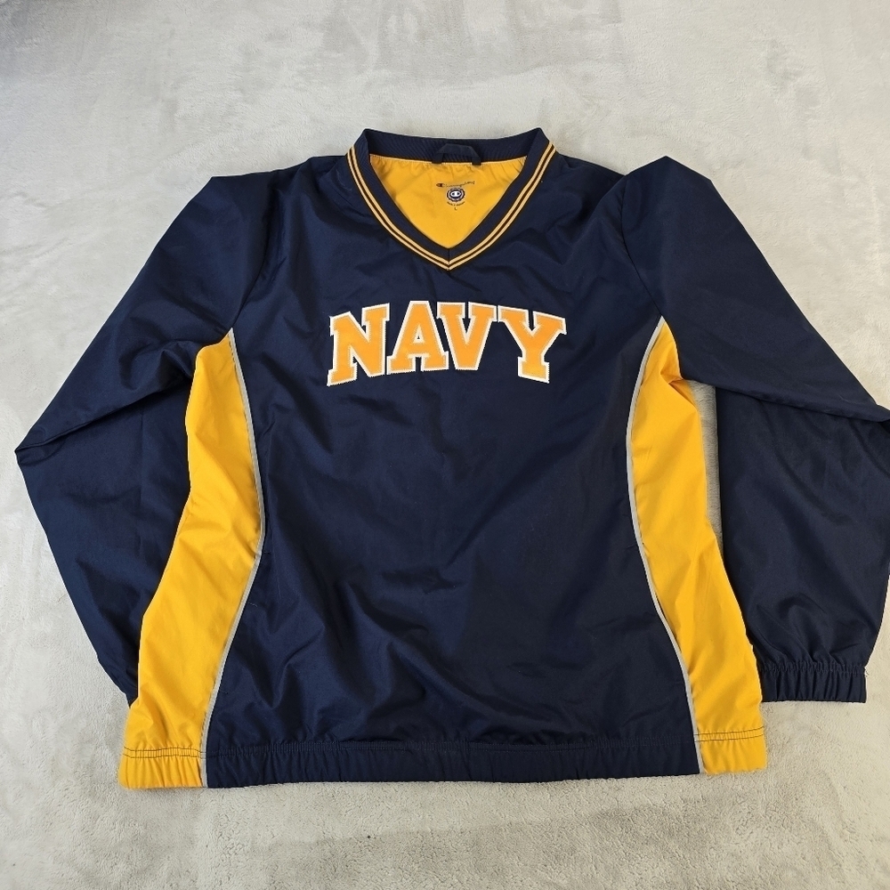 Champion US Navy Pullover Windbreaker Sz Lg Blue